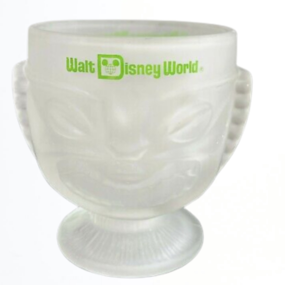 Disney Polynesian Village Frosted Glass Tiki 2 Faces Mug Goblet